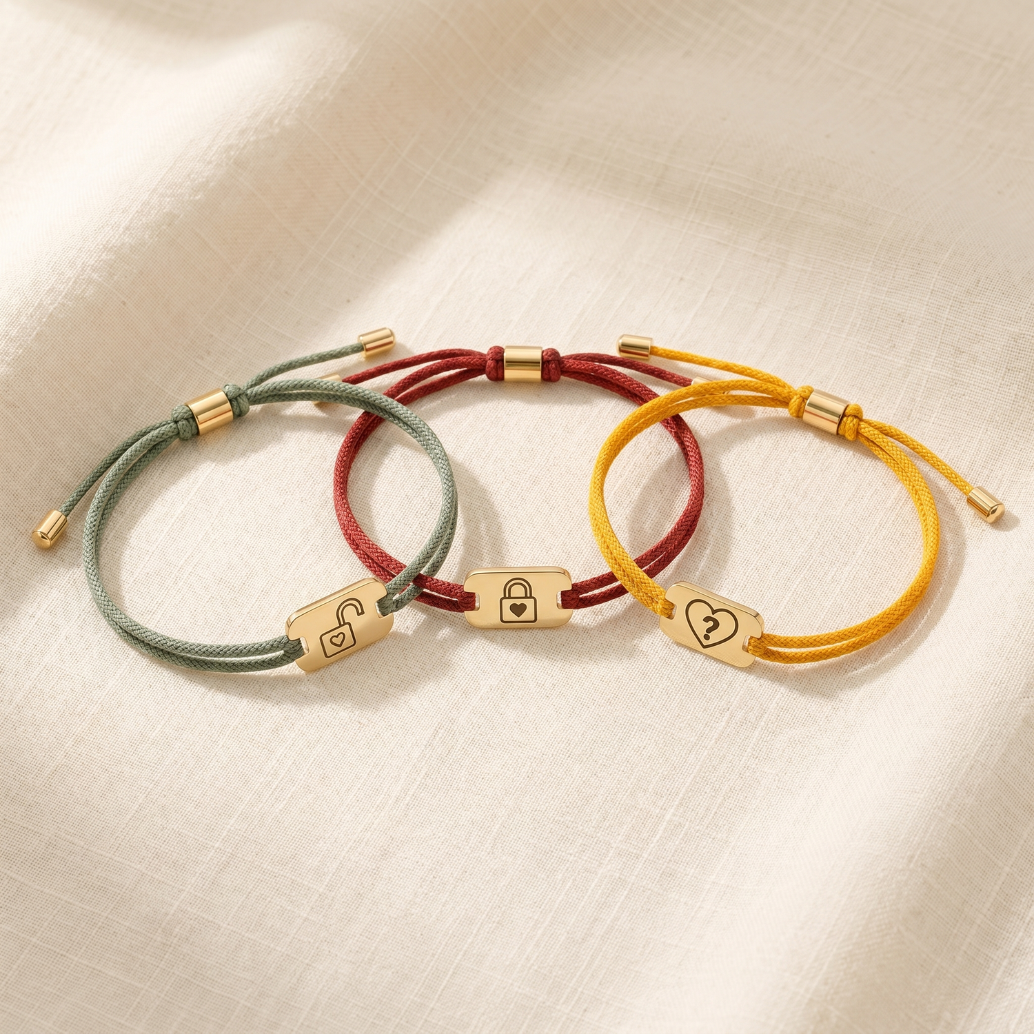 The Mood Set: all three Status Bracelets flat lay